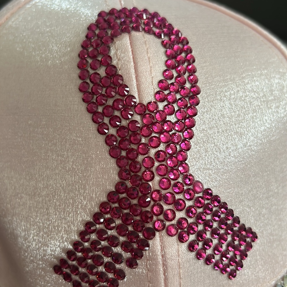BREAST CANCER AWARENESS pink ribbon Rhinestone hat - Picture 4 of 4